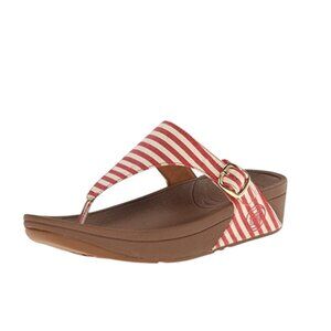 Fitflop Women's Red White The Skinny Striped Wedge Slip-On Slide Sandal Size 6
